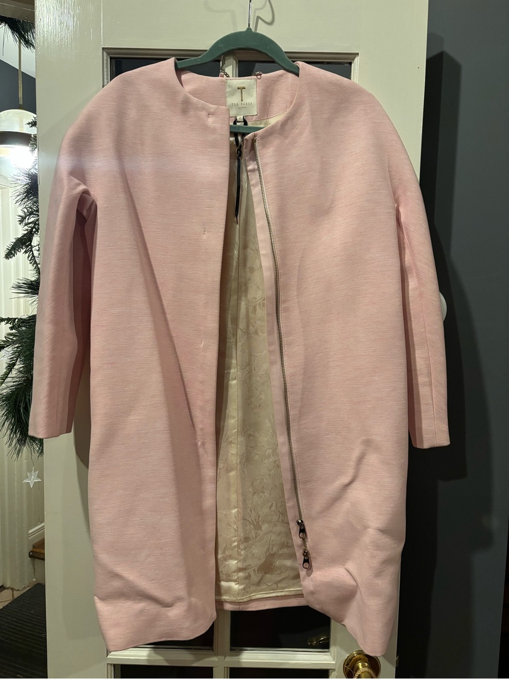 Ted Baker Light Pink Collarless Zip Coat
